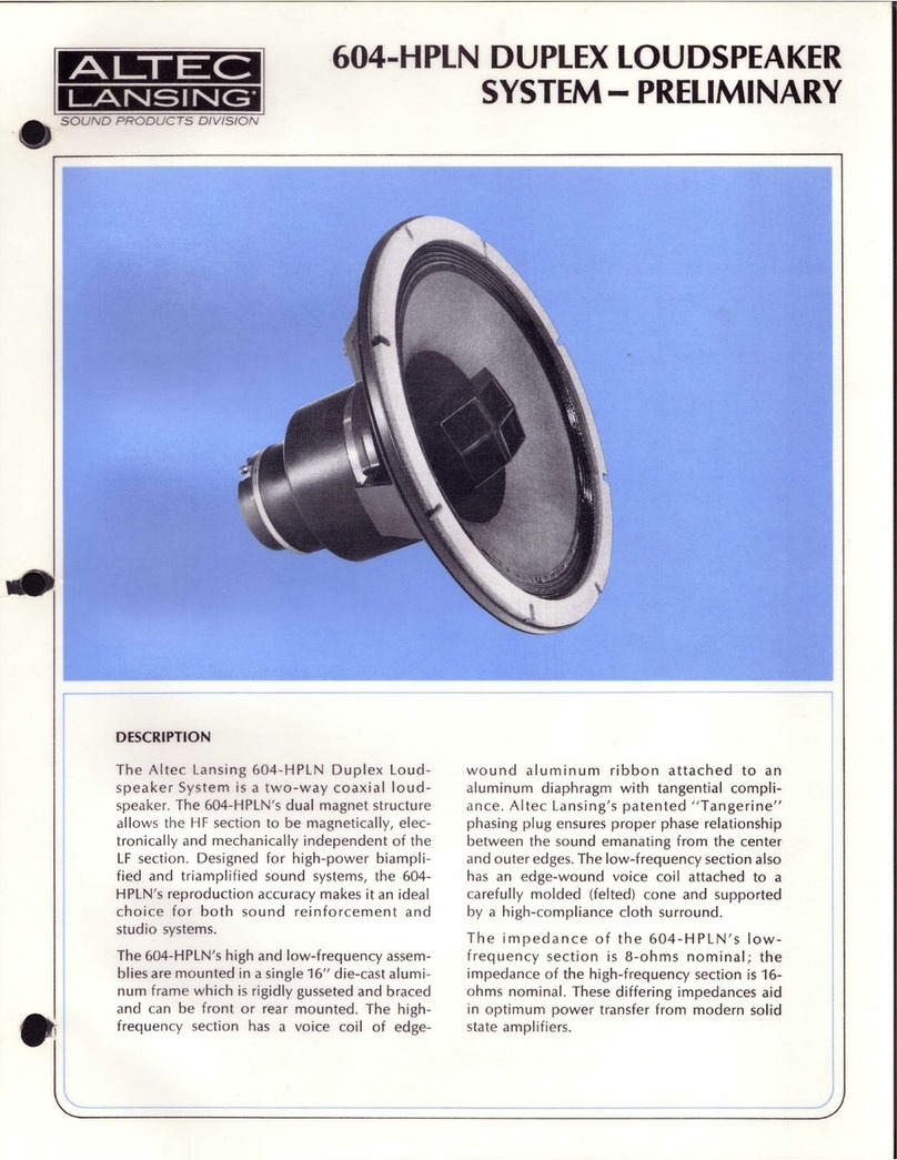 Altec Lansing 604-HPLN DUPLEX SPEAKER manual