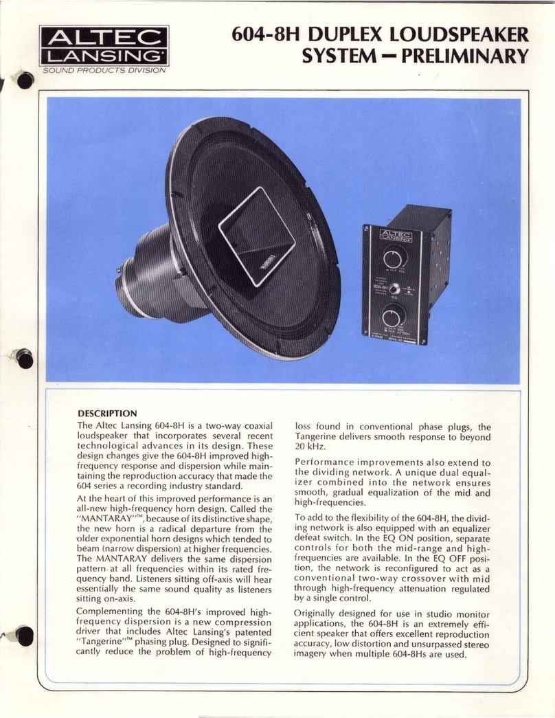 Altec Lansing 604-8H DUPLEX SPEAKER manual