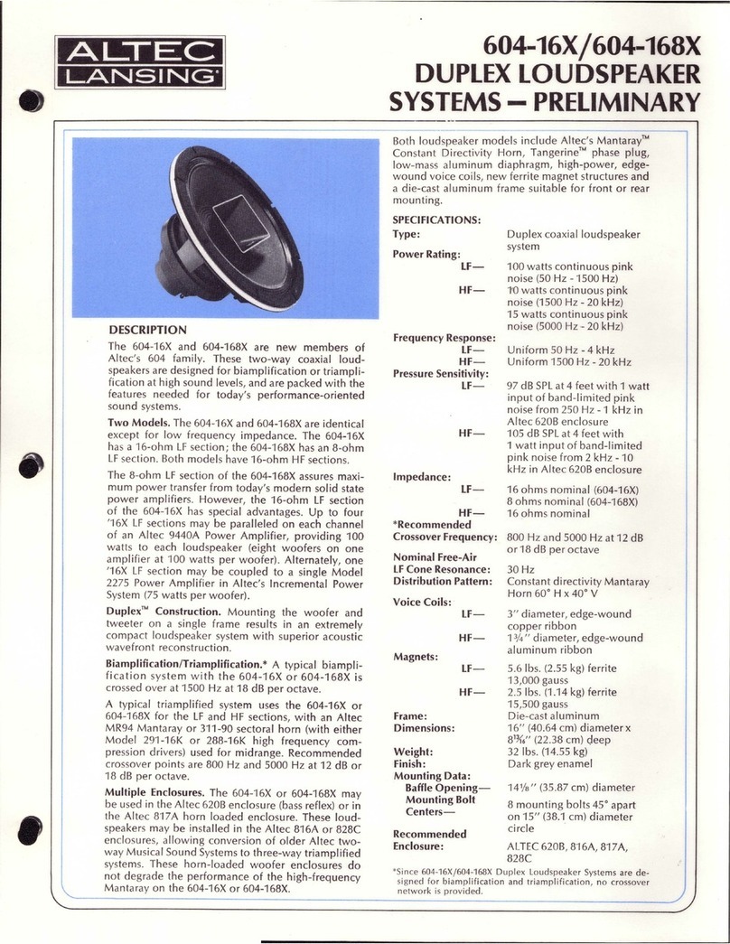 Altec Lansing 604-168X DUPLEX SPEAKER manual
