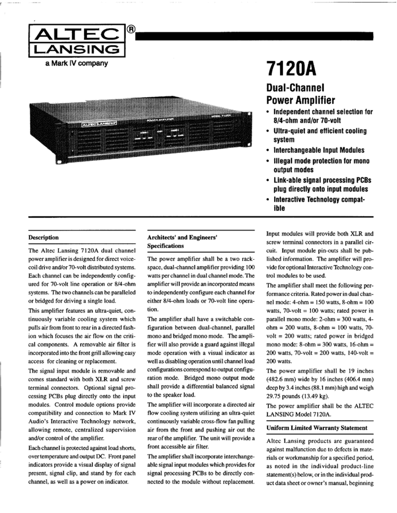 Altec Lansing 7120A POWER AMPLIFIER User manual