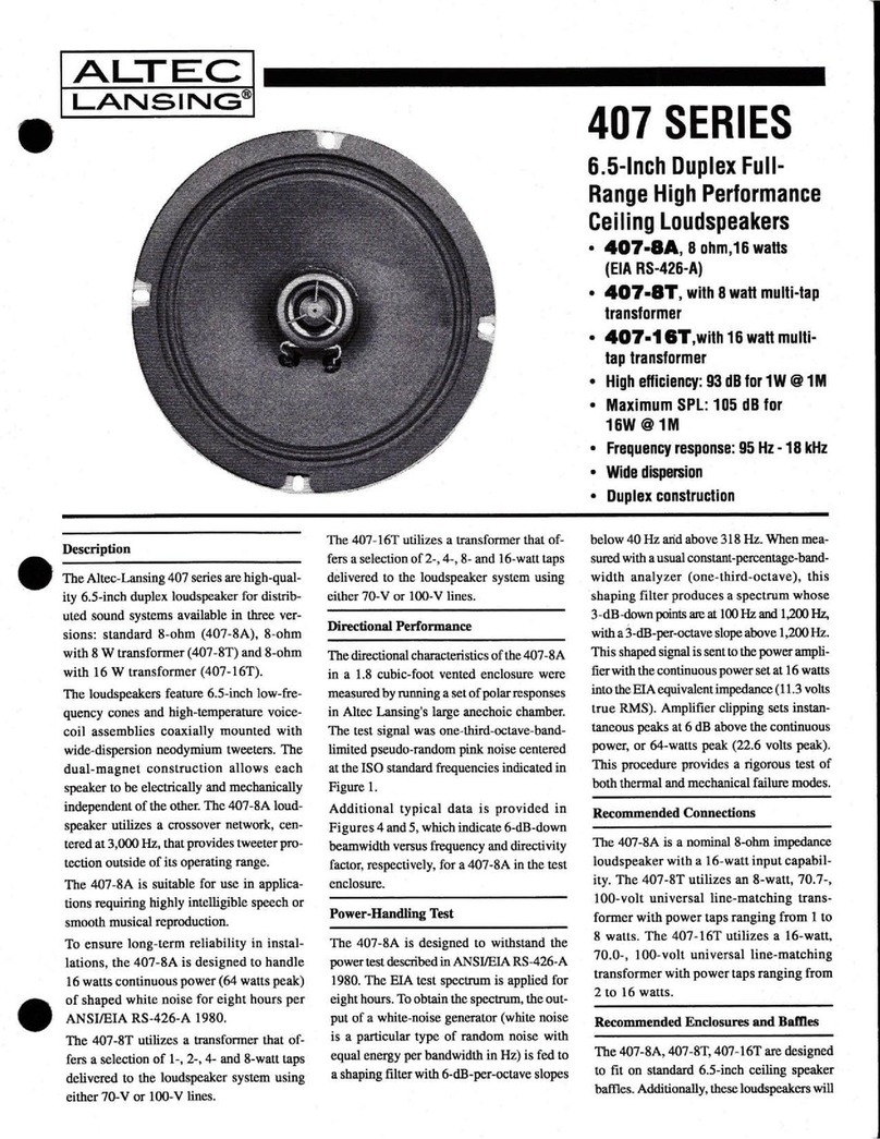 Altec Lansing 407 CEILING SPEAKERS User manual Altec Lansing 407 CEILING SPEAKERS User manual