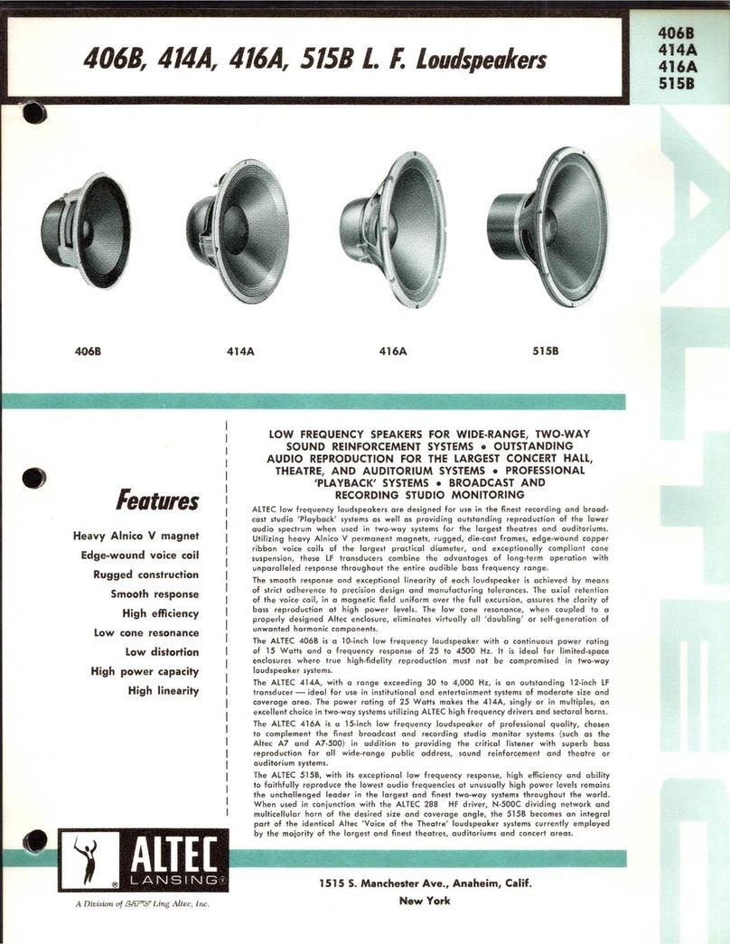 Altec Lansing 406B LF SPEAKER User manual Altec Lansing 406B LF SPEAKER User manual