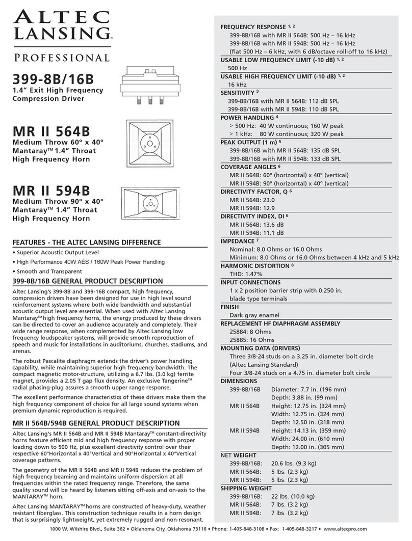 Altec Lansing 399-8A 16A HF DRIVER User guide