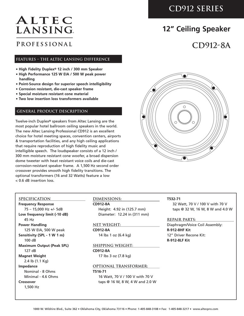 Altec Lansing CD912-8A CEILING SPEAKER specification