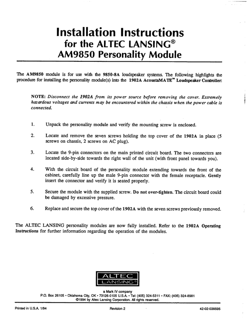 Altec Lansing AM9850 SIGNAL PROCESSING User manual Altec Lansing AM9850 SIGNAL PROCESSING User manual