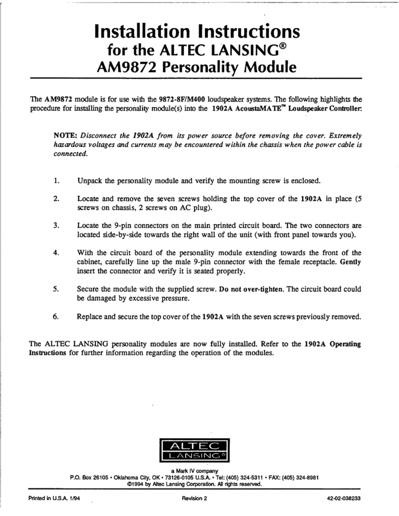 Altec Lansing AM9872 SIGNAL PROCESSING manual