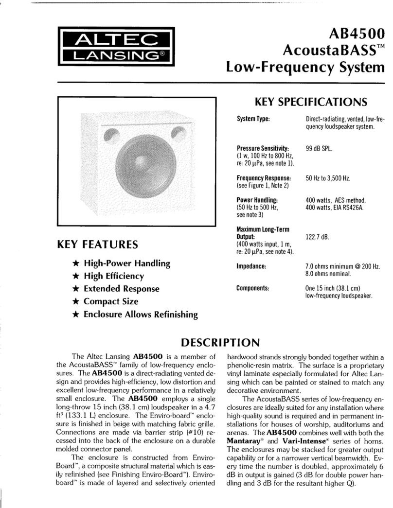 Altec Lansing AB4500 LF SPEAKER SYSTEM User manual Altec Lansing AB4500 LF SPEAKER SYSTEM User manual