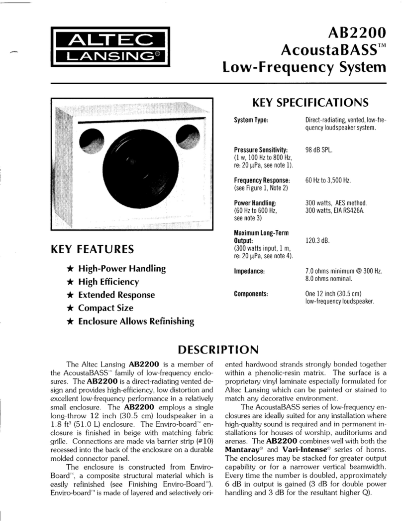 Altec Lansing AB2200 LF SPEAKER SYSTEM manual
