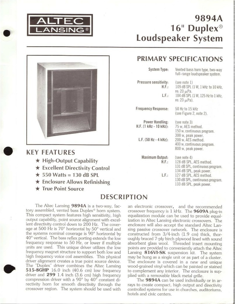 Altec Lansing 9894A SPEAKER SYSTEM manual