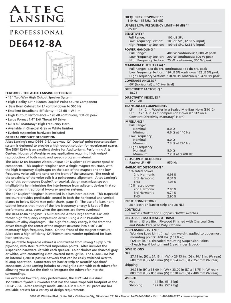 Altec Lansing DE6412-8A SPEAKER SYSTEM User guide
