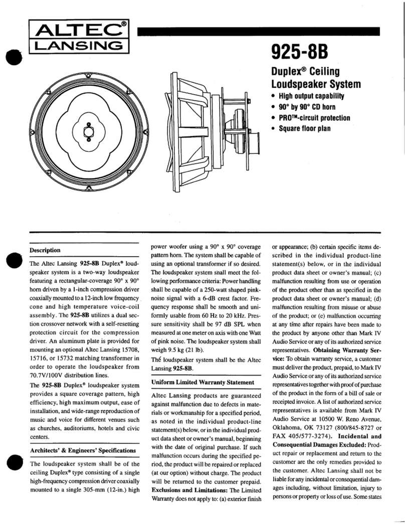 Altec Lansing 925-8B CEILING SPEAKER manual