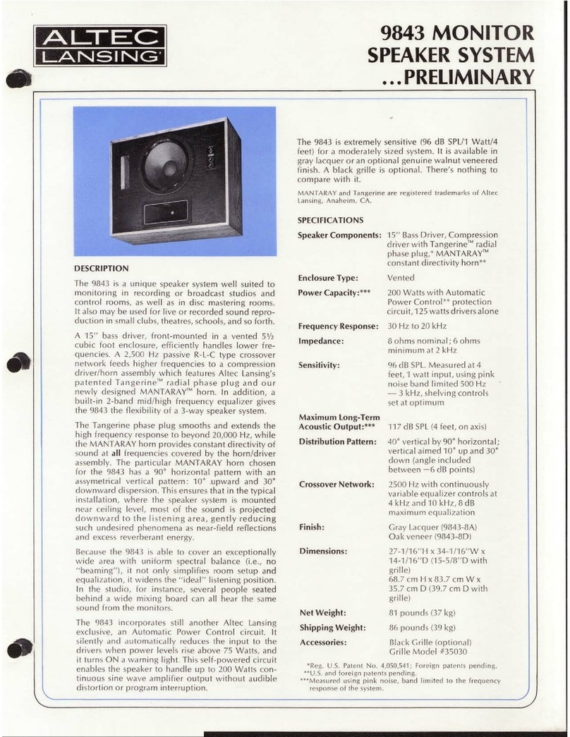 Altec Lansing 9843 SPEAKER SYSTEM User manual