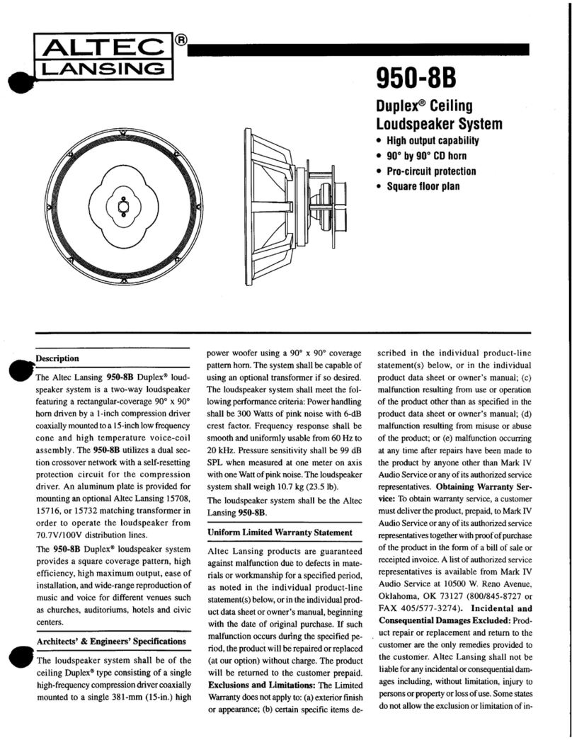 Altec Lansing 950-8B CEILING SPEAKER User manual