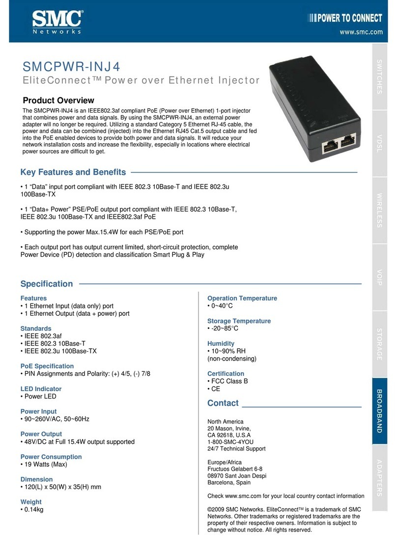 SMC Networks PWR-INJ4 - FICHE TECHNIQUE Operating and safety instructions