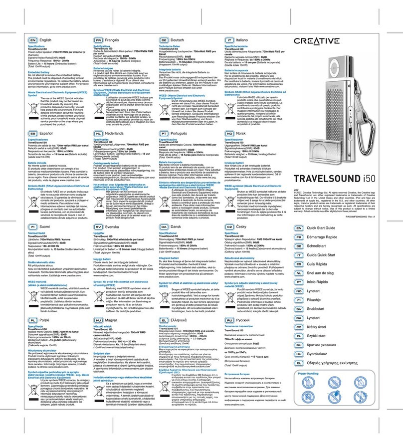 Creative TRAVELSOUND I50 - QUICKSTART BACK User manual