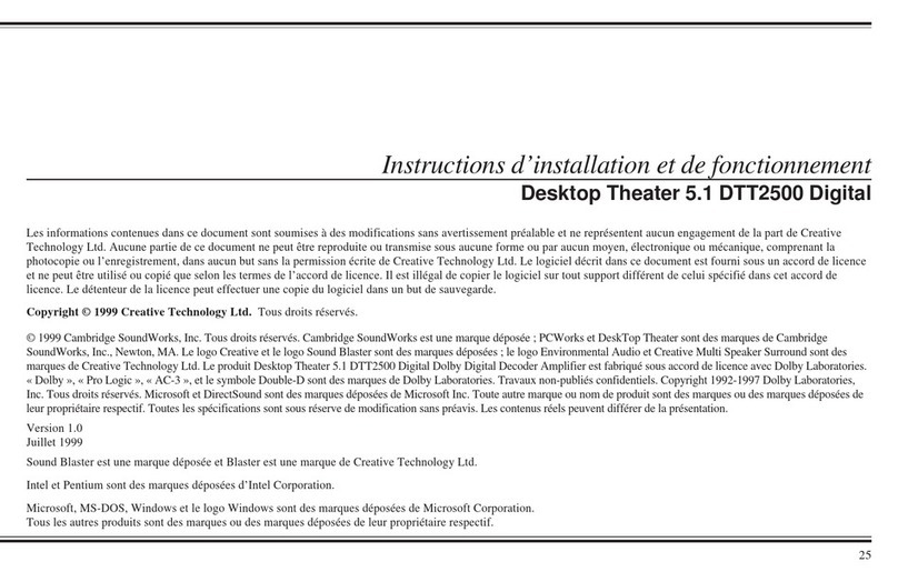 Creative DESKTOP THEATRE 5.1 DTT2500 DIGITAL Instructions d’installation et de fonctionnement