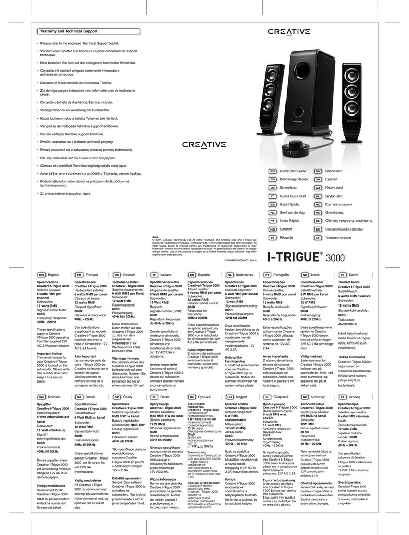 Creative I-TRIGUE 3000 - QUICKSTART FRONT User manual