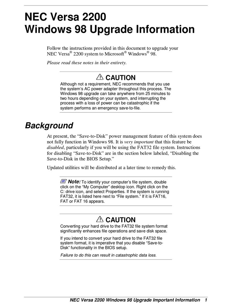 NEC VERSA 2200 WINDOWS 98 - UPGRADE INFORMATION User manual