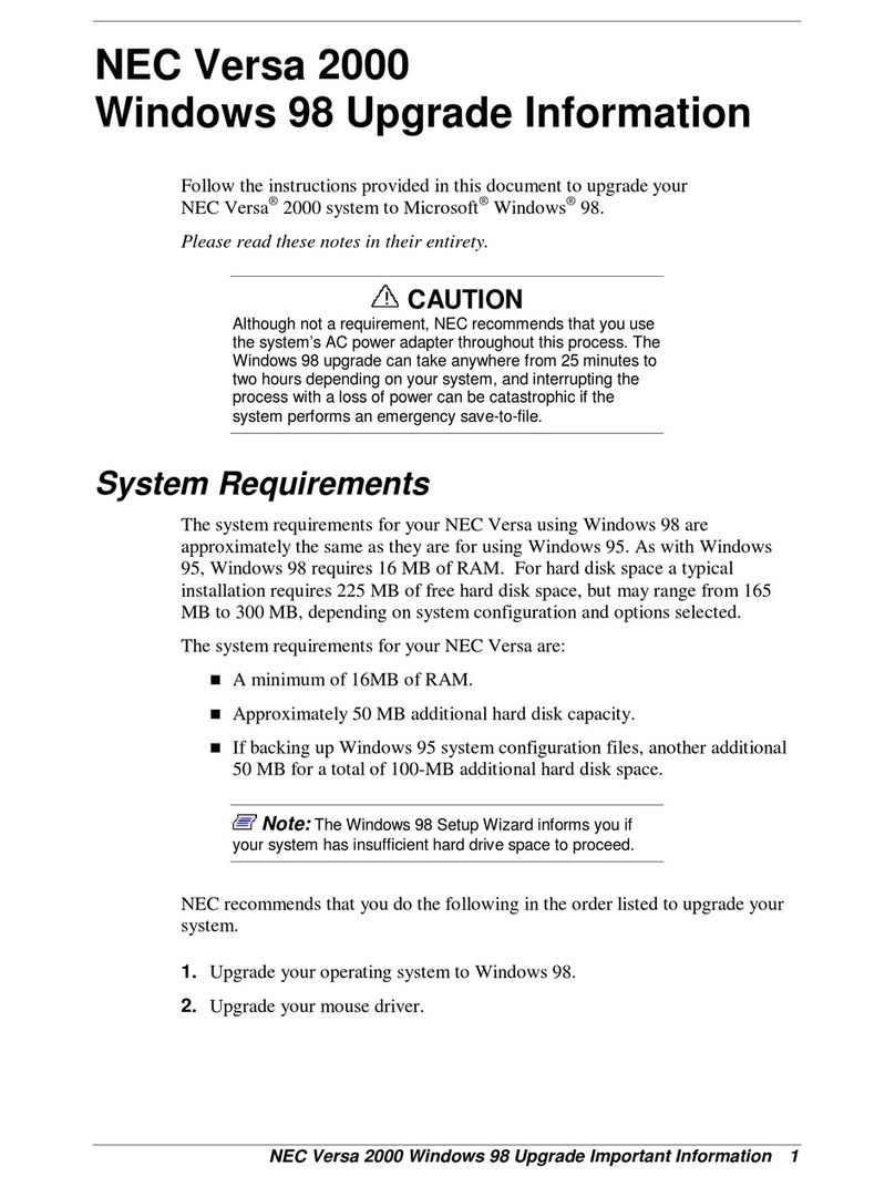 NEC VERSA 2000 WINDOWS 98 - UPGRADE INFORMATION User manual