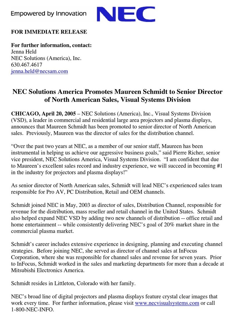 NEC SCHMIDT PROMOTION NEWS RELEASE FINAL User manual