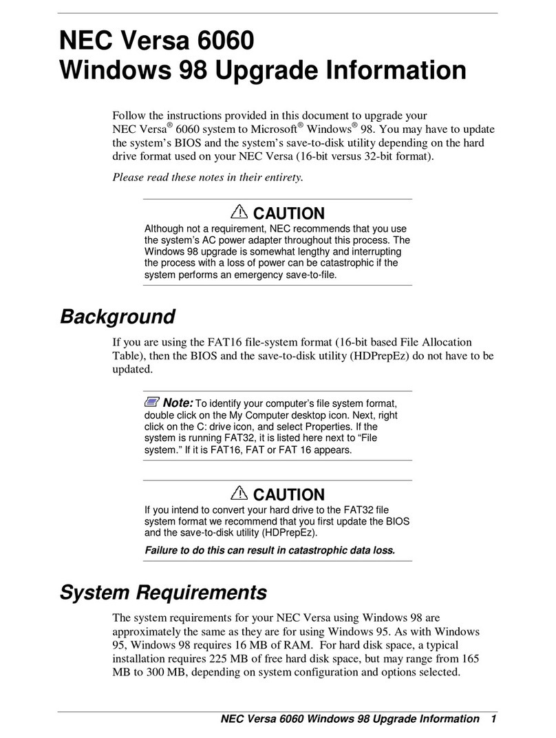 NEC VERSA 6060 WINDOWS 98 - UPGRADE INFORMATION manual