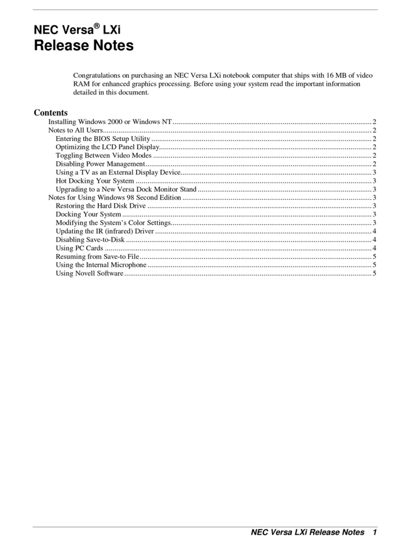 NEC VERSA LXI RELEASE NOTES Instruction Manual