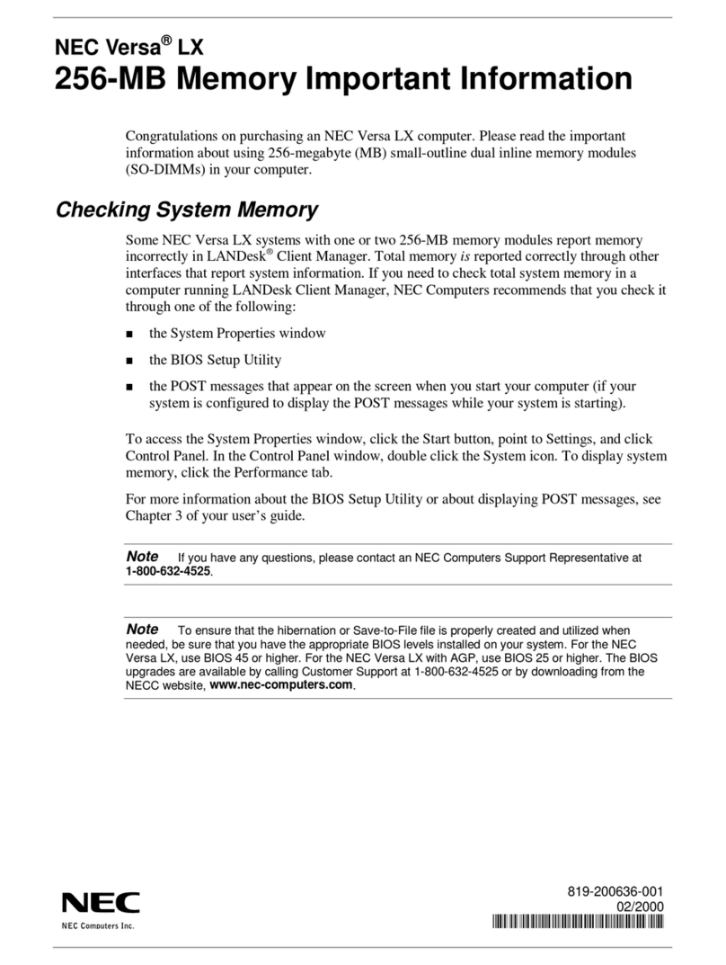 NEC Versa LX Important information