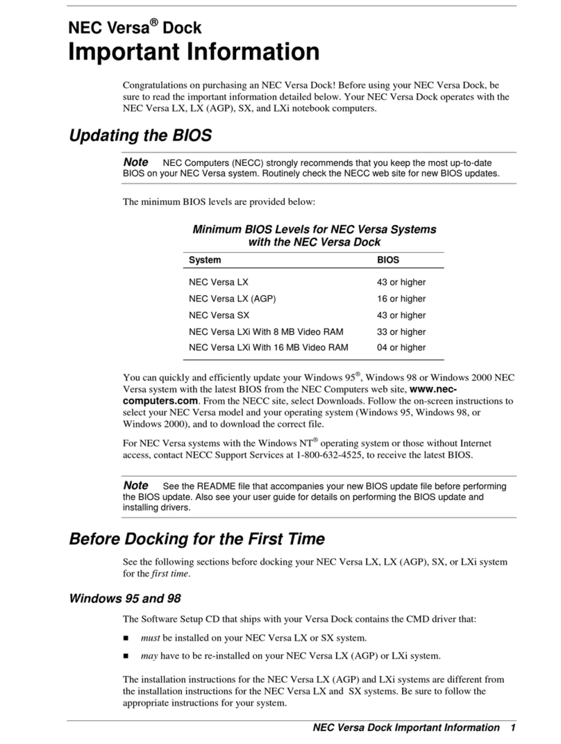 NEC VERSA DOCK - SERVICE Important information