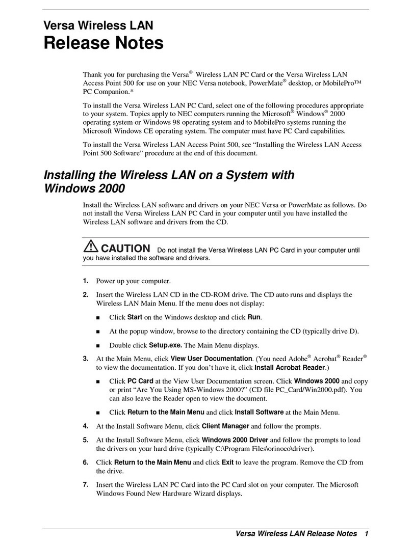 NEC VERSA WIRELESS LAN - RELEASE NOTES release note NEC VERSA WIRELESS LAN - RELEASE NOTES release note