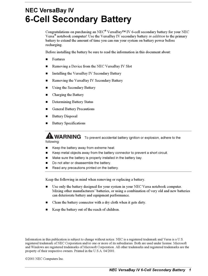NEC VERSABAY IV 6-CELL SECONDARY BATTERY manual