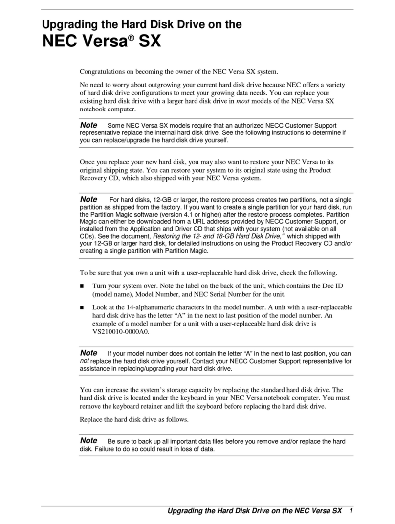 NEC VERSA SX HARD DISK DRIVE Upgrade guide