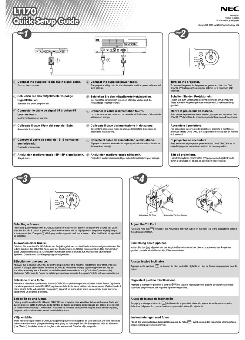 NEC LT170 - XGA DLP Projector Quick setup guide