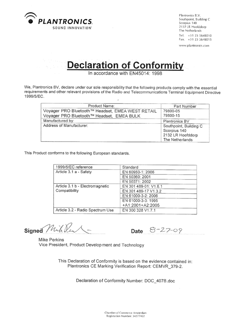 Plantronics VOYAGER PRO Declaration of conformity