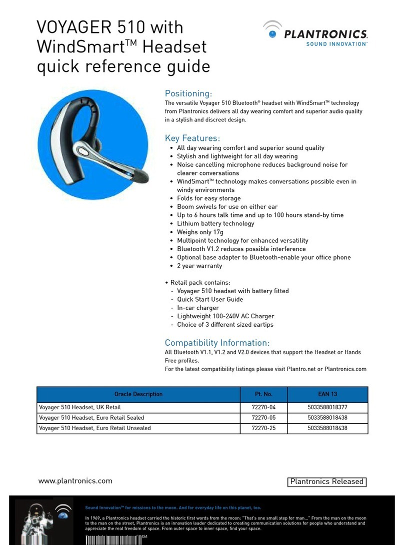 Plantronics VOYAGER 510 Quick reference guide