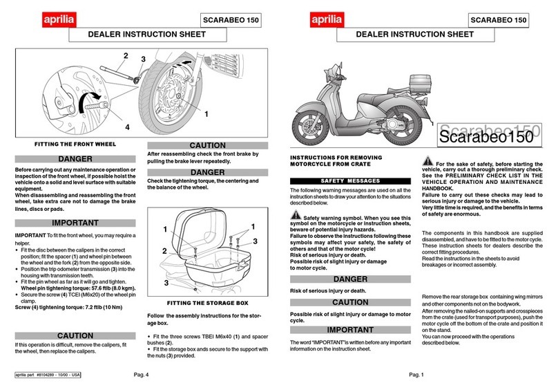 APRILIA SCARABEO 150 Dealer instructions