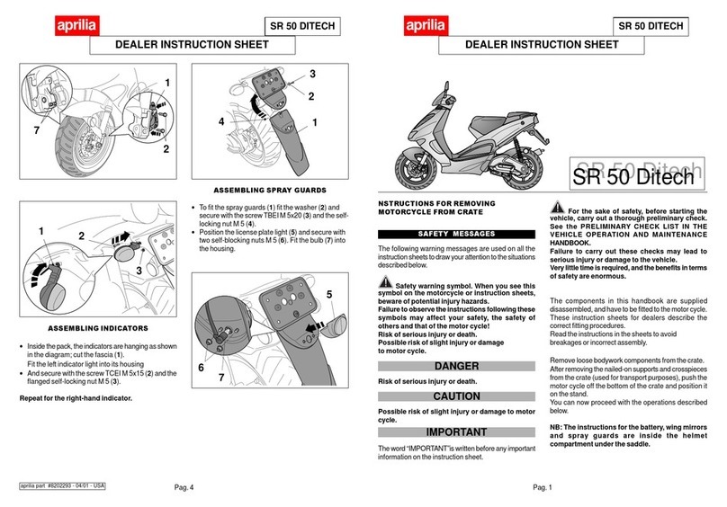 APRILIA SR 50 - DEALER INSTRUCTION SHEET 2001 User manual