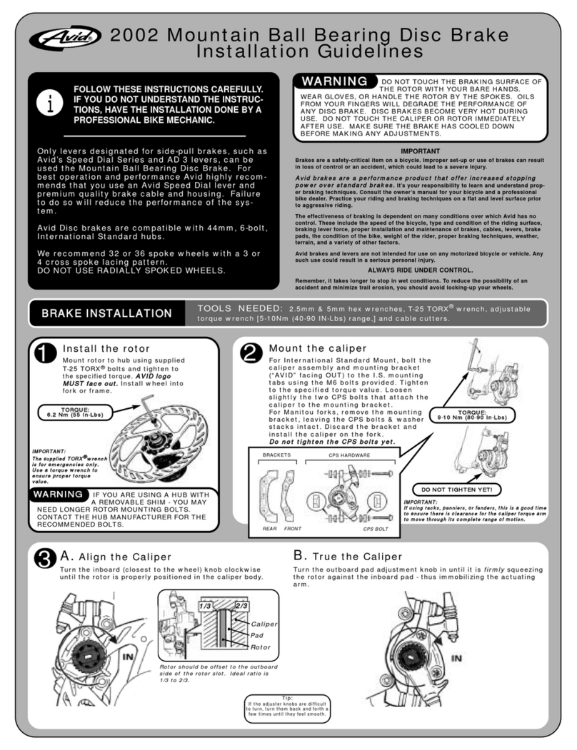 Avid Technology AVID DISC BRAKES Installation guidelines
