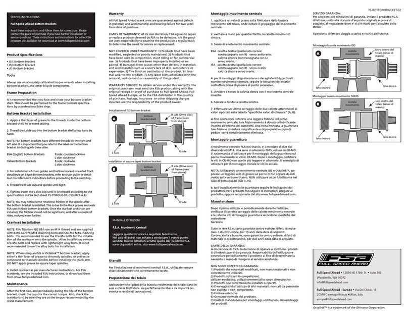 FSA FSA BOTTOM BRACKETS Operating instructions