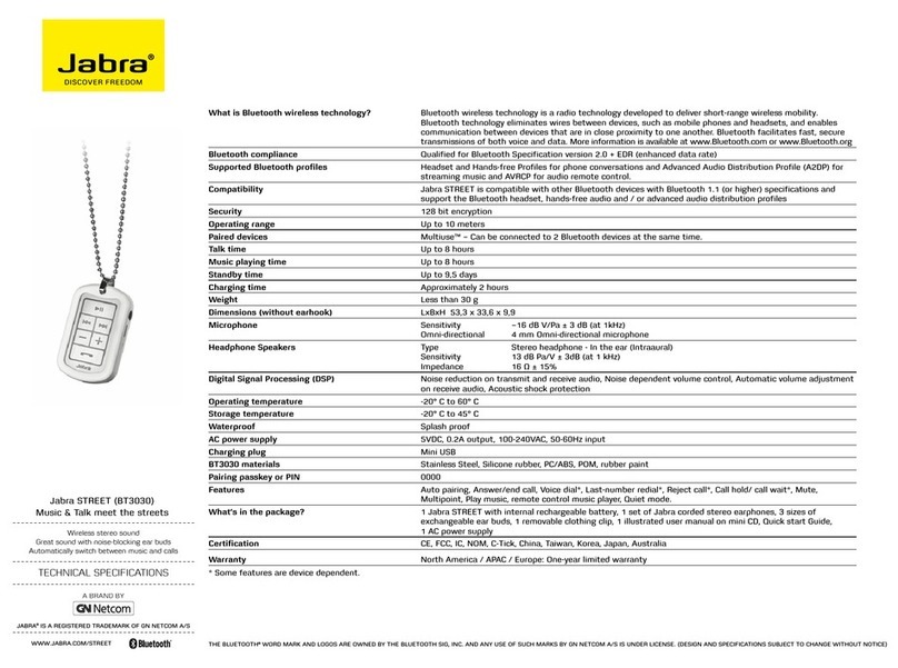 Jabra STREET BT3030 Technical specifications