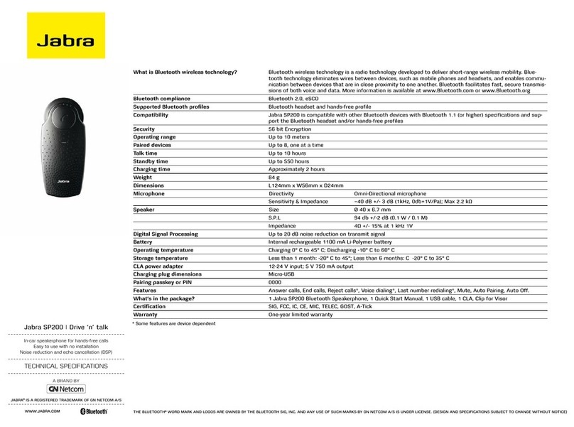 Jabra SP200 - QUICKSTART GUIDE 1 Technical specifications