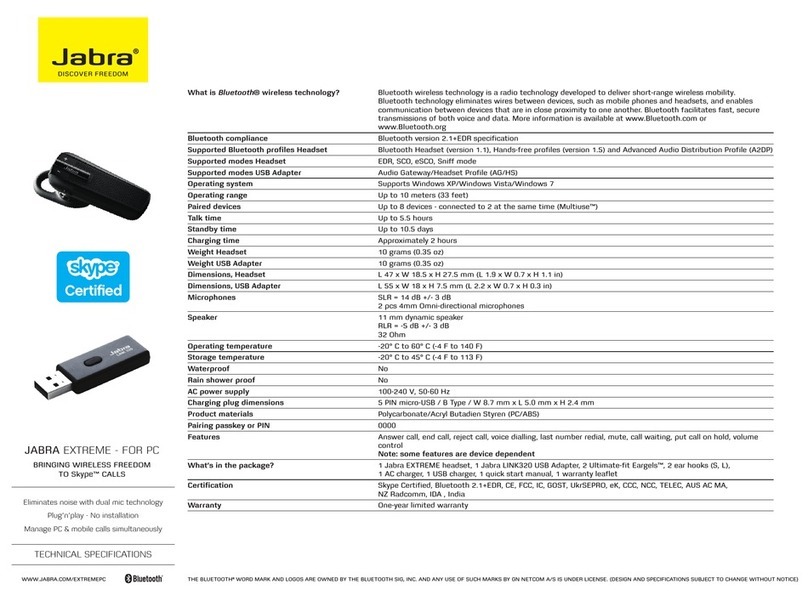 Jabra EXTREME - DATASHEET FOR PC User manual