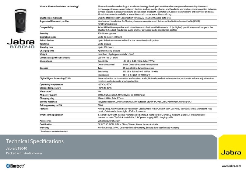 Jabra BT8040 Multiuse Technical specifications