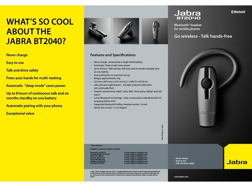 Jabra BT2040 - Headset - In-ear ear-bud User manual