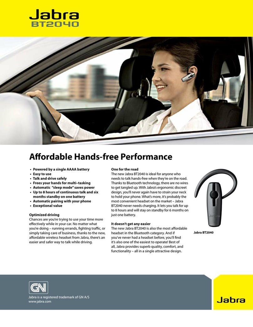 Jabra BT2040 - Headset - In-ear ear-bud quick start guide