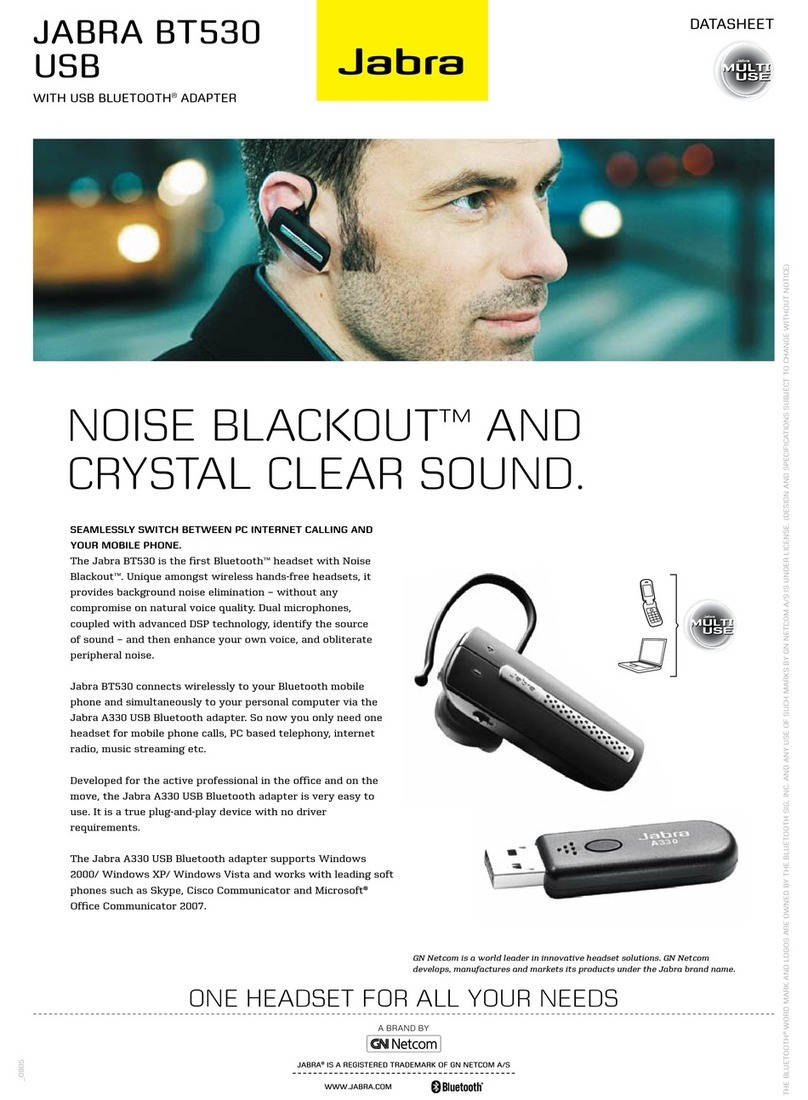 Jabra BT530 - Headset - In-ear ear-bud User manual