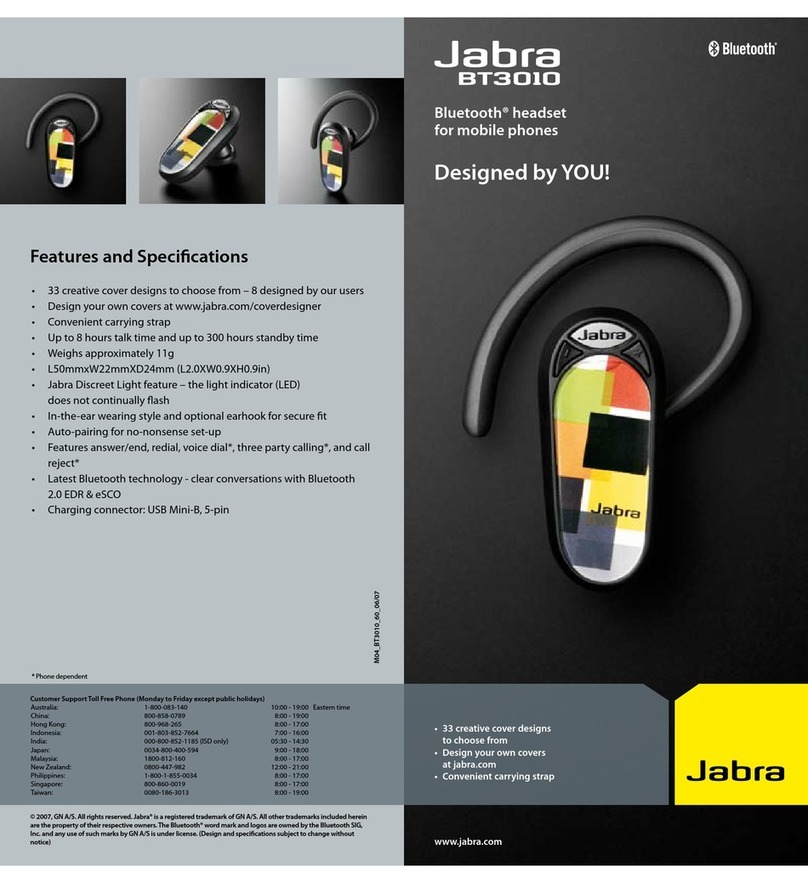 Jabra BT3010 - Headset - In-ear ear-bud datasheet