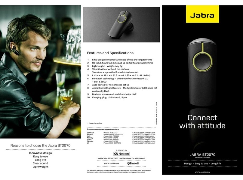 Jabra BT2070 - Headset - In-ear ear-bud quick start guide