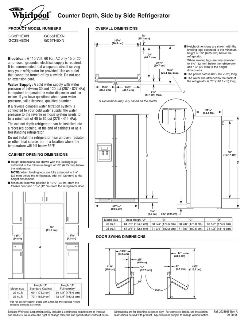 Whirlpool Gold GC5THEXN Dimension Guide Whirlpool Gold GC5THEXN Dimension Guide