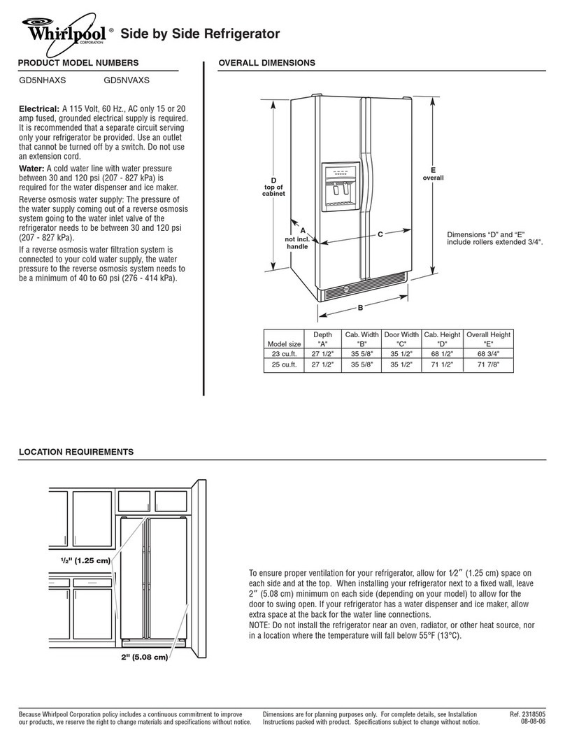 Whirlpool Gold GD5NHAXS Dimension Guide Whirlpool Gold GD5NHAXS Dimension Guide