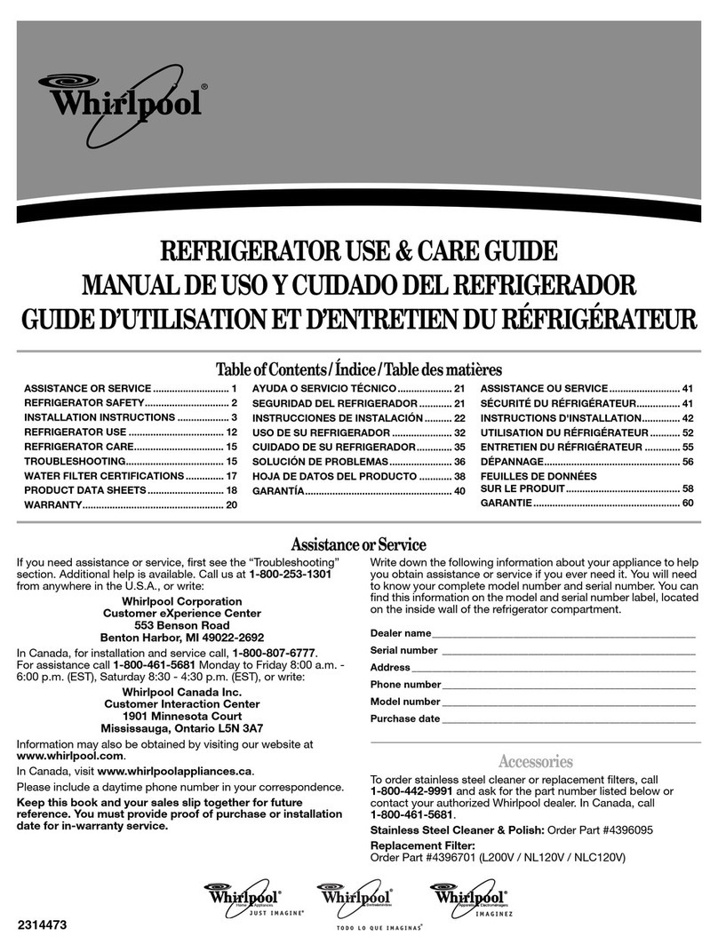 Whirlpool 2314473 Refrigerator use & care guide